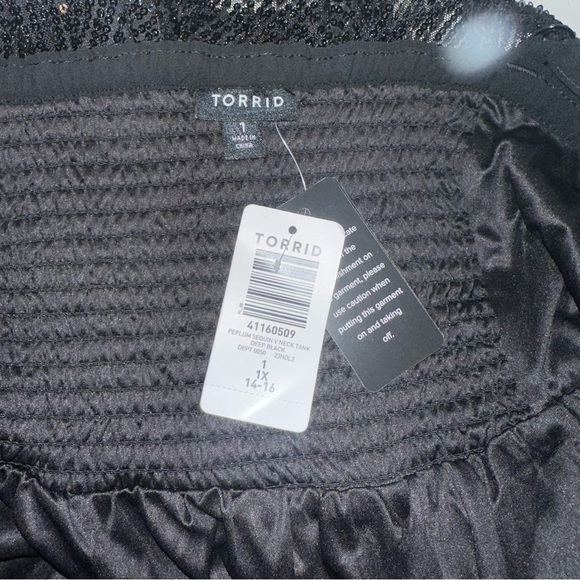 Torrid Black Peplum Sequin Sparkle V Neck Tank - Picture 3 of 4